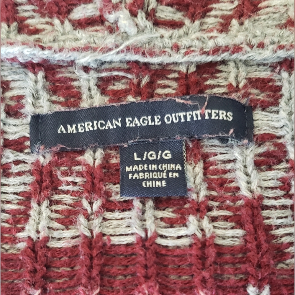 American Eagle Outfitters Gray and Burgundy V-Neck Sweater - Picture 2 of 9